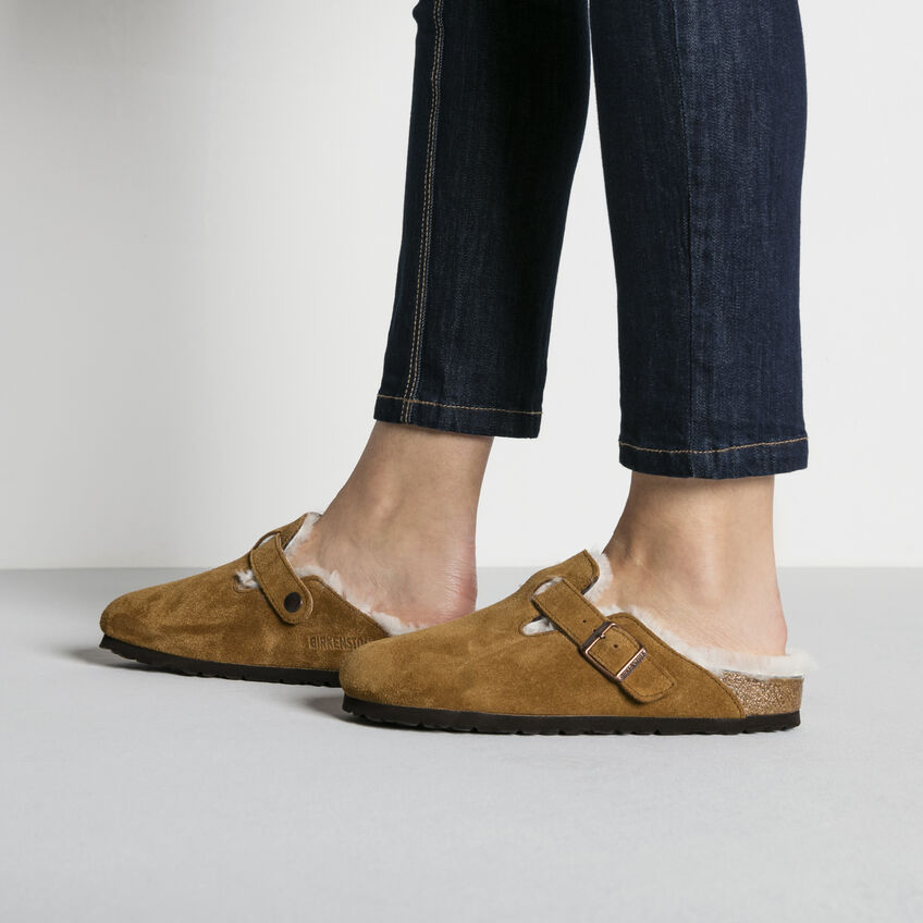 Birkenstock Boston Shearling Suede Leather Clog in Mink