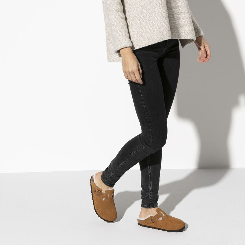 Birkenstock Boston Shearling Suede Leather Clog in Mink