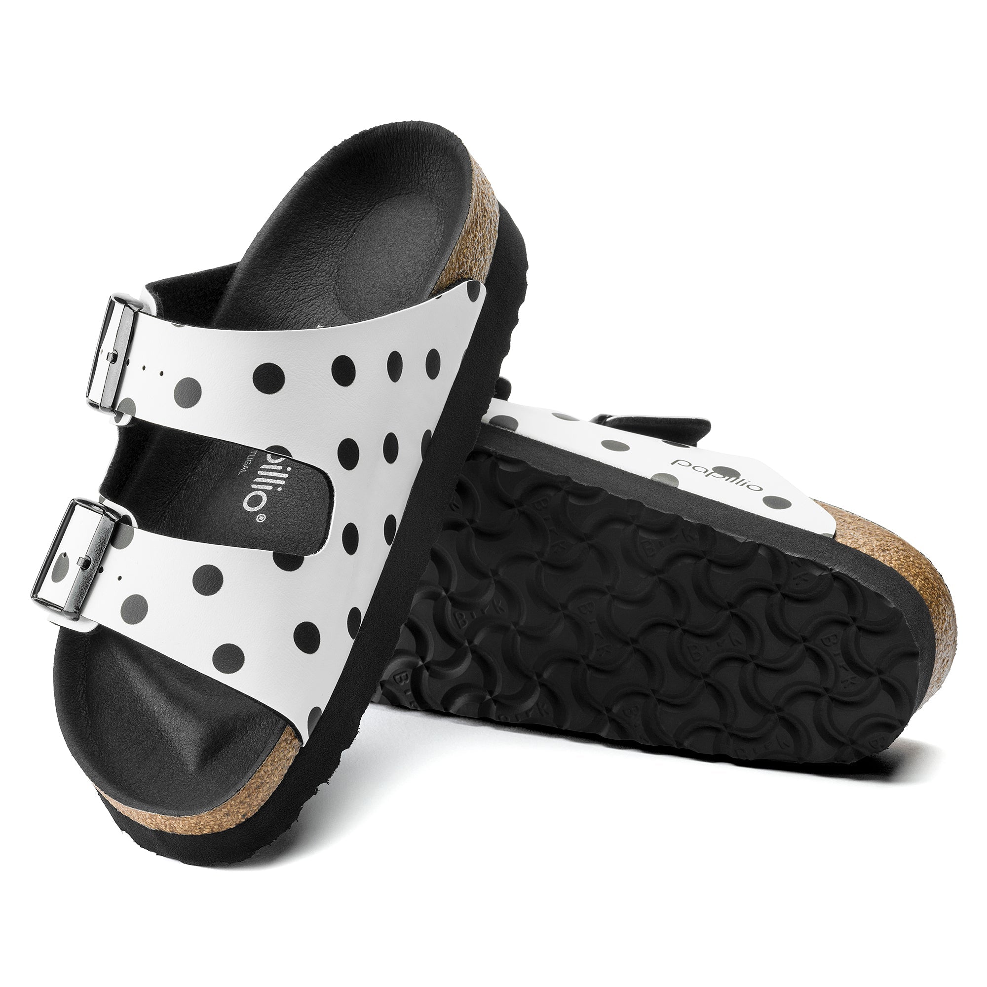 Birkenstock Arizona Platform Birko-Flor in White Black Dots