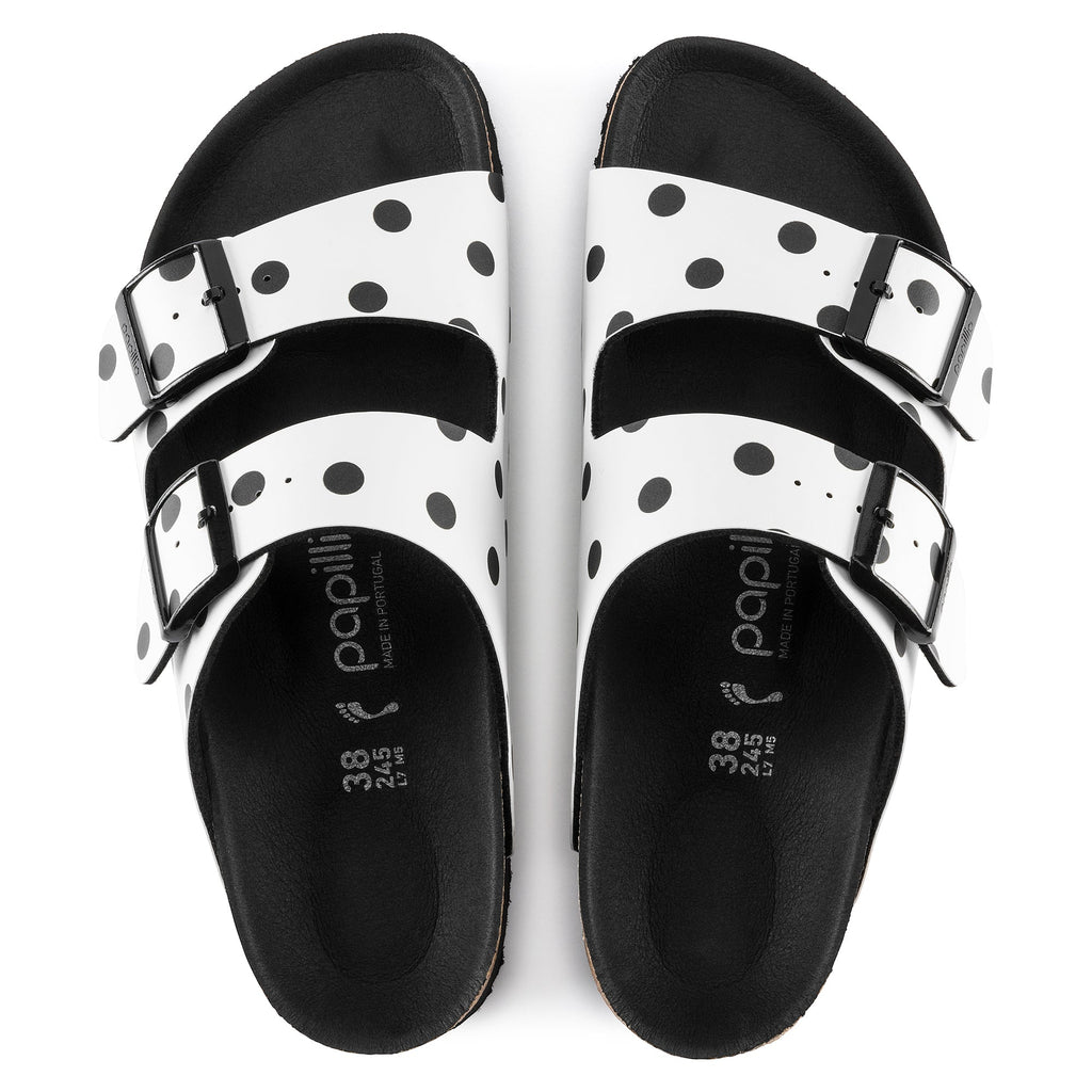 Birkenstock Arizona Platform Birko-Flor in White Black Dots