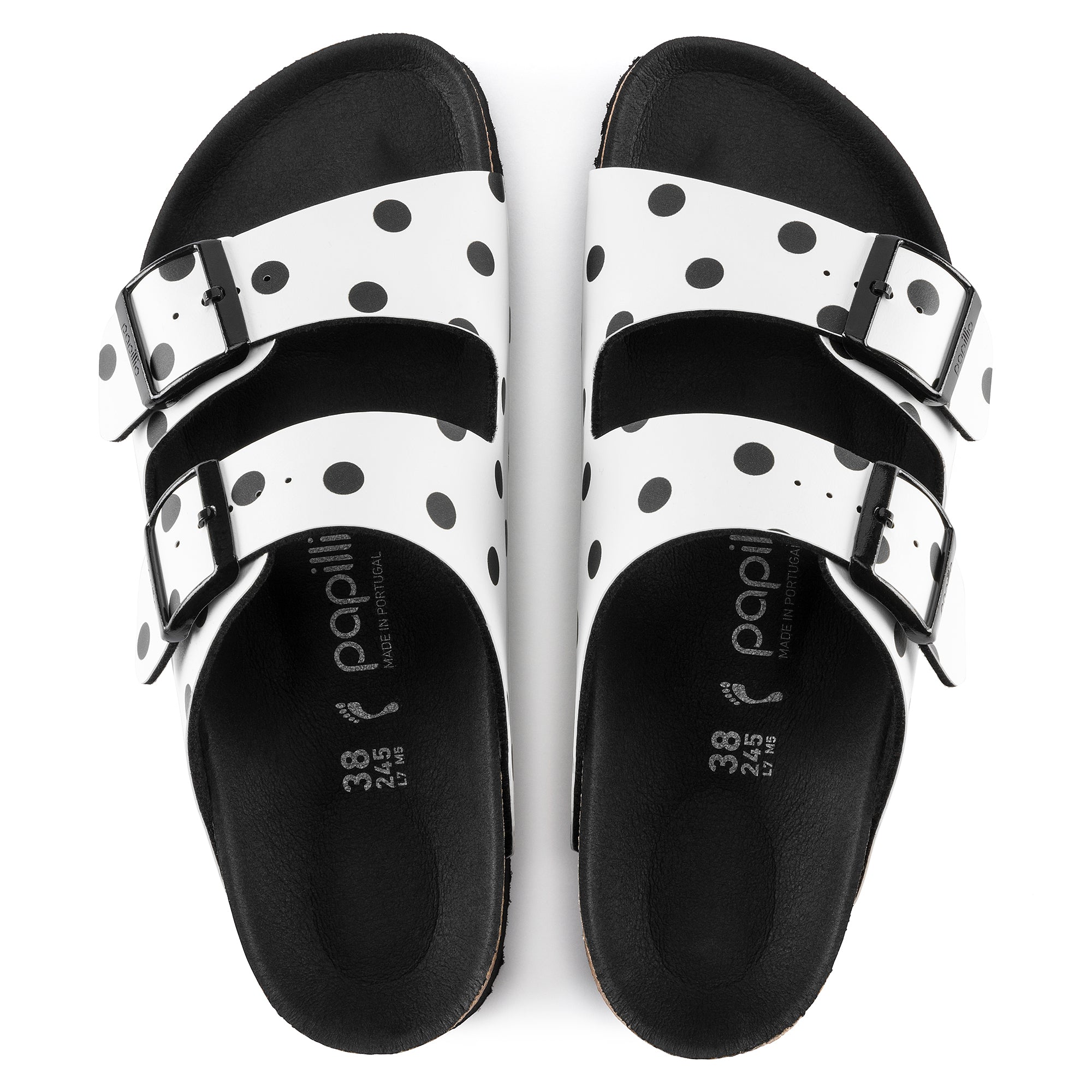 Birkenstock Arizona Platform Birko-Flor in White Black Dots