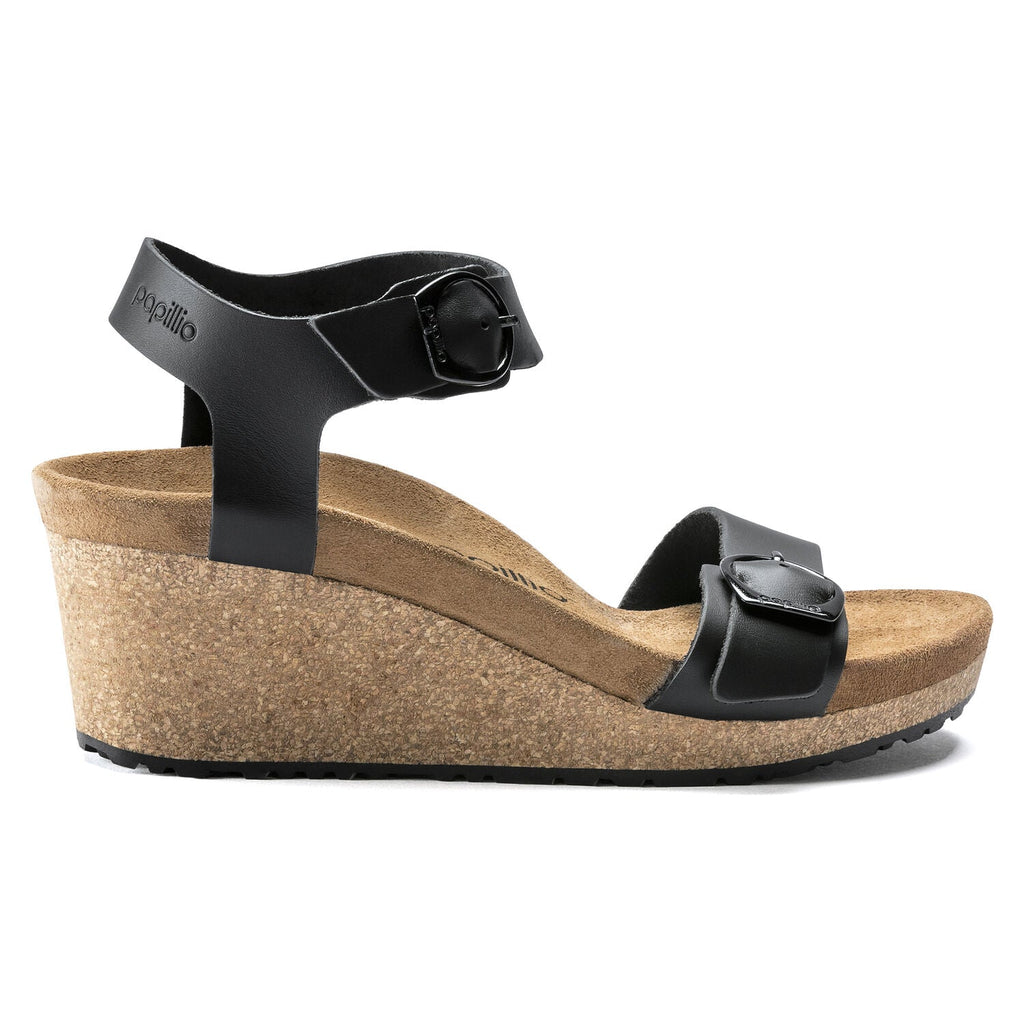 Birkenstock Soley Ring-Buckle Leather Wedge Sandal in Black