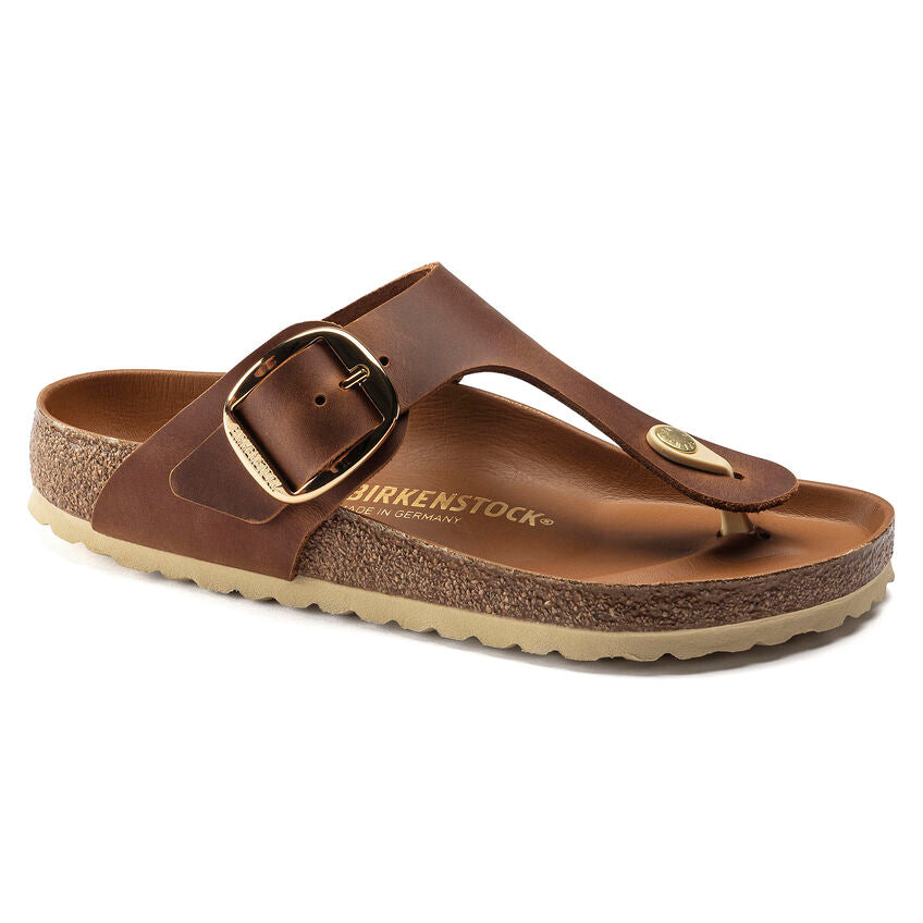 Birkenstock Gizeh Big Buckle Oiled Nubuck Leather in Cognac