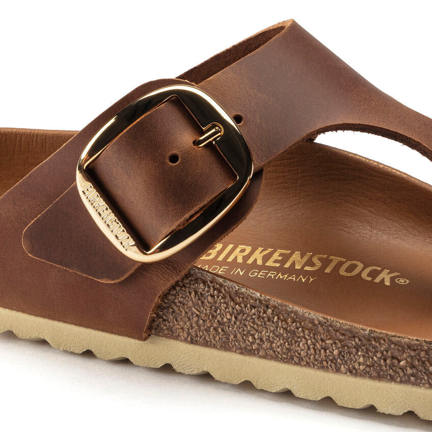 Birkenstock Gizeh Big Buckle Oiled Nubuck Leather in Cognac