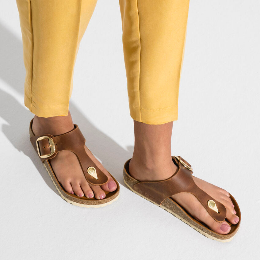 Birkenstock Gizeh Big Buckle Oiled Nubuck Leather in Cognac