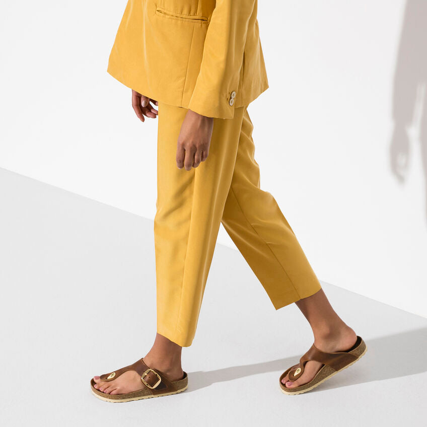 Birkenstock Gizeh Big Buckle Oiled Nubuck Leather in Cognac