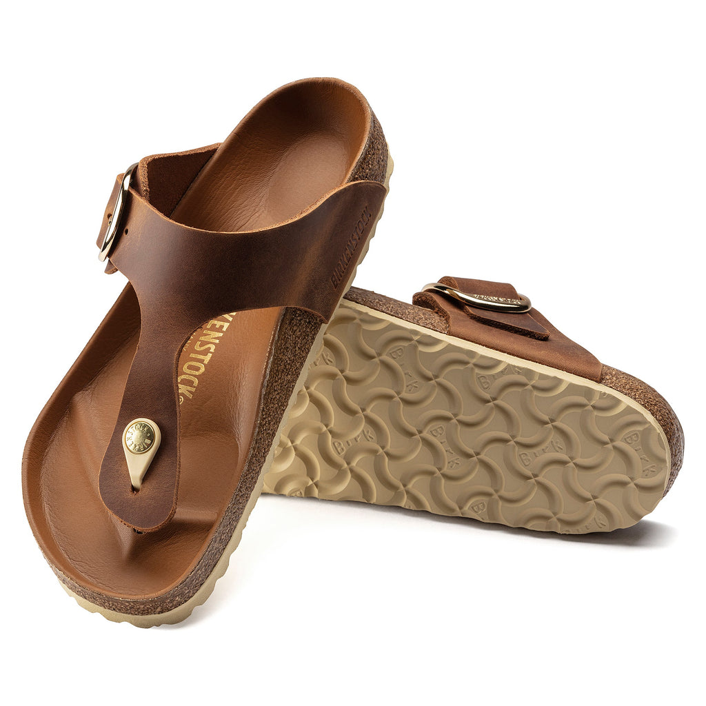 Birkenstock Gizeh Big Buckle Oiled Nubuck Leather in Cognac