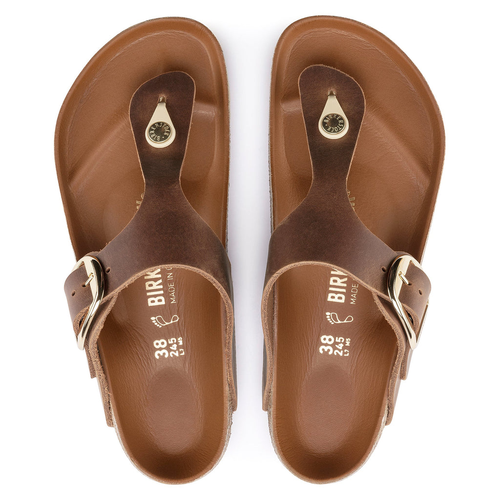 Birkenstock Gizeh Big Buckle Oiled Nubuck Leather in Cognac