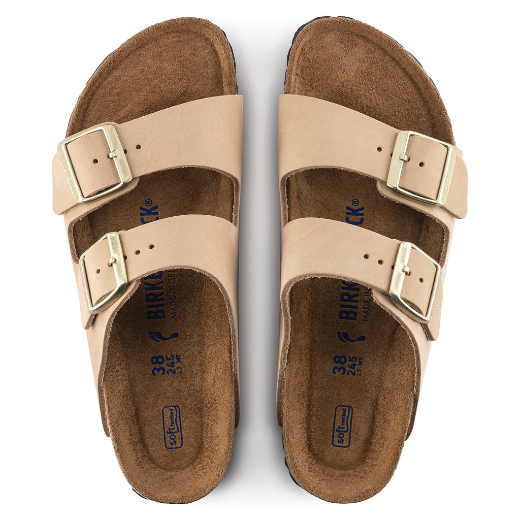 Birkenstock Arizona Nubuck Leather Soft Footbed in Sandcastle