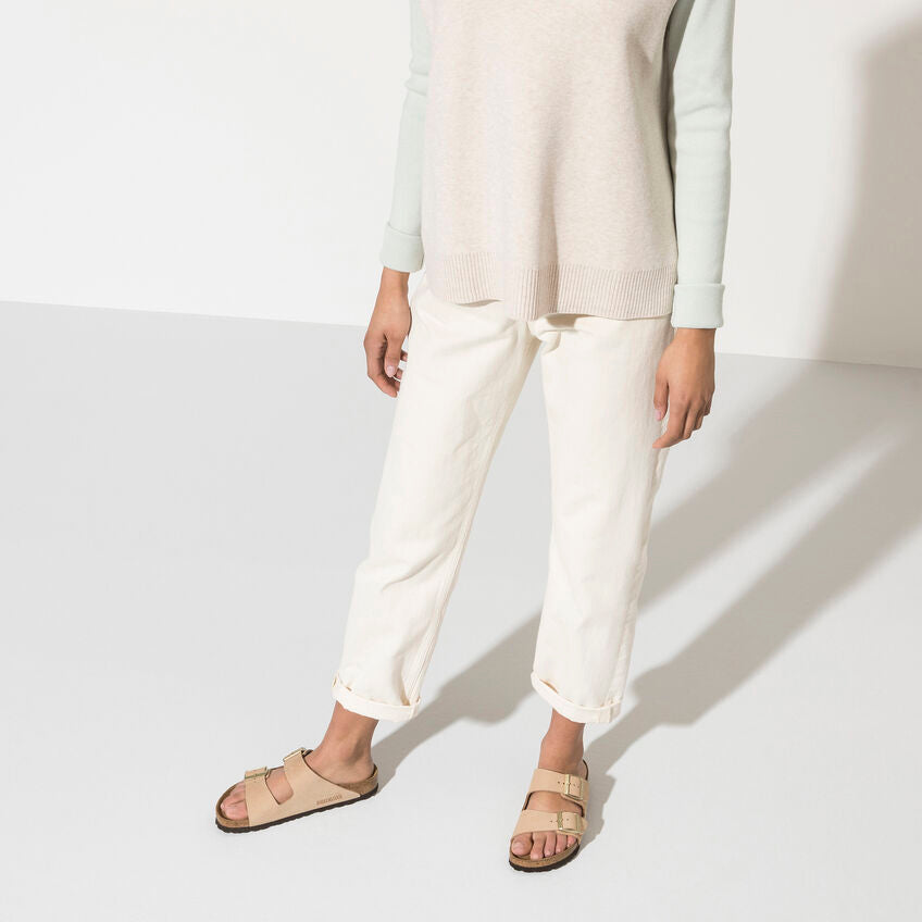 Birkenstock Arizona Nubuck Leather Soft Footbed in Sandcastle