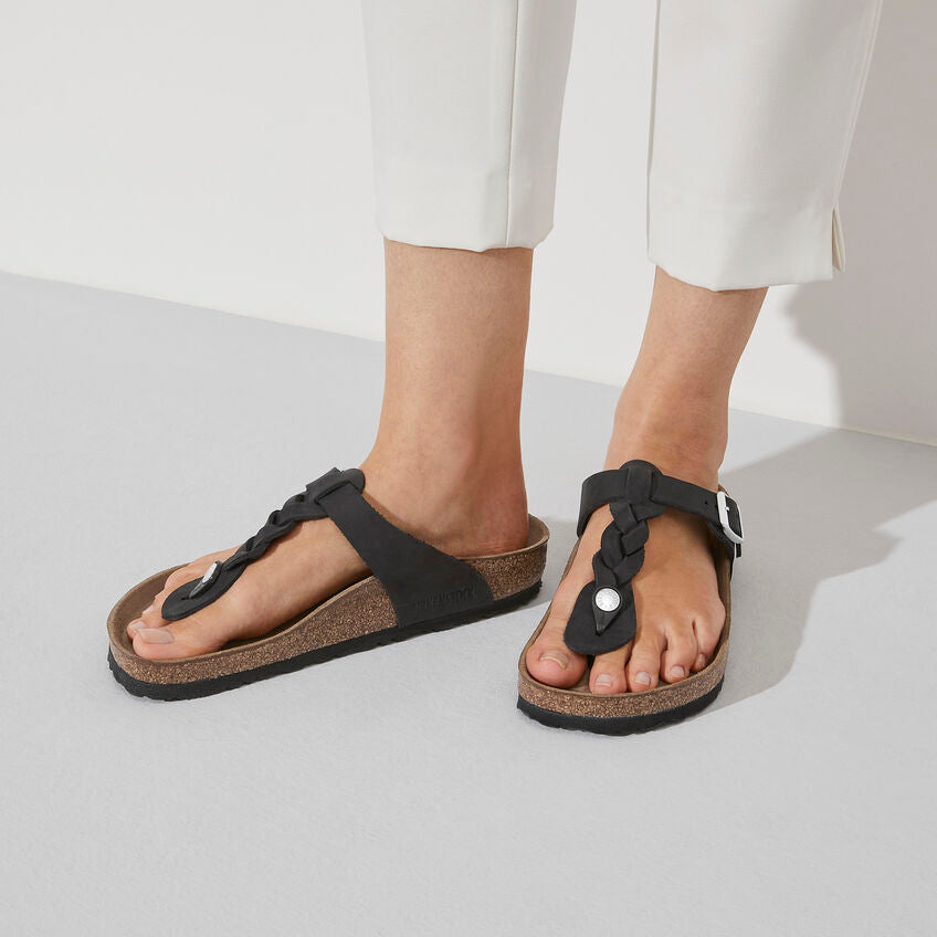 Birkenstock Gizeh Braid Oiled Leather Sandal in Black