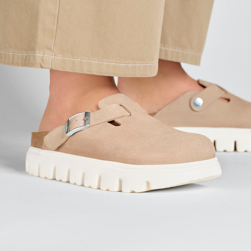 Birkenstock Boston Chunky Suede Leather in Warm Sand