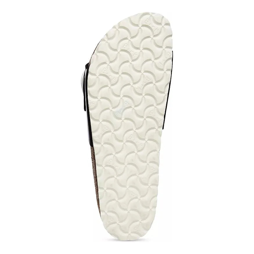 Birkenstock Madrid Big Buckle Natural Leather Patent in High Shine Black White