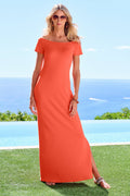Off the Shoulder Short Sleeve Maxi Dress Hot Coral
