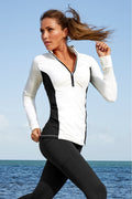 B-Active Half Zip Ruched Long Sleeve Top White/Black