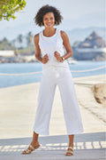 French Terry Sleeveless Cropped Pant Set White