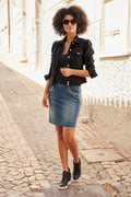 Studded Pull-On Denim Skort Medium Wash