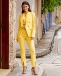 Newport Modern Slim Straight Leg Slit Front Trouser Pant Lemon Drop