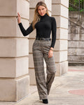 Malibu Shimmer Plaid Wide Leg Trouser Pant Tan/Black Multi