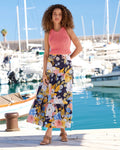 Nantucket Fleurs Print Poplin Midi Skirt Navy