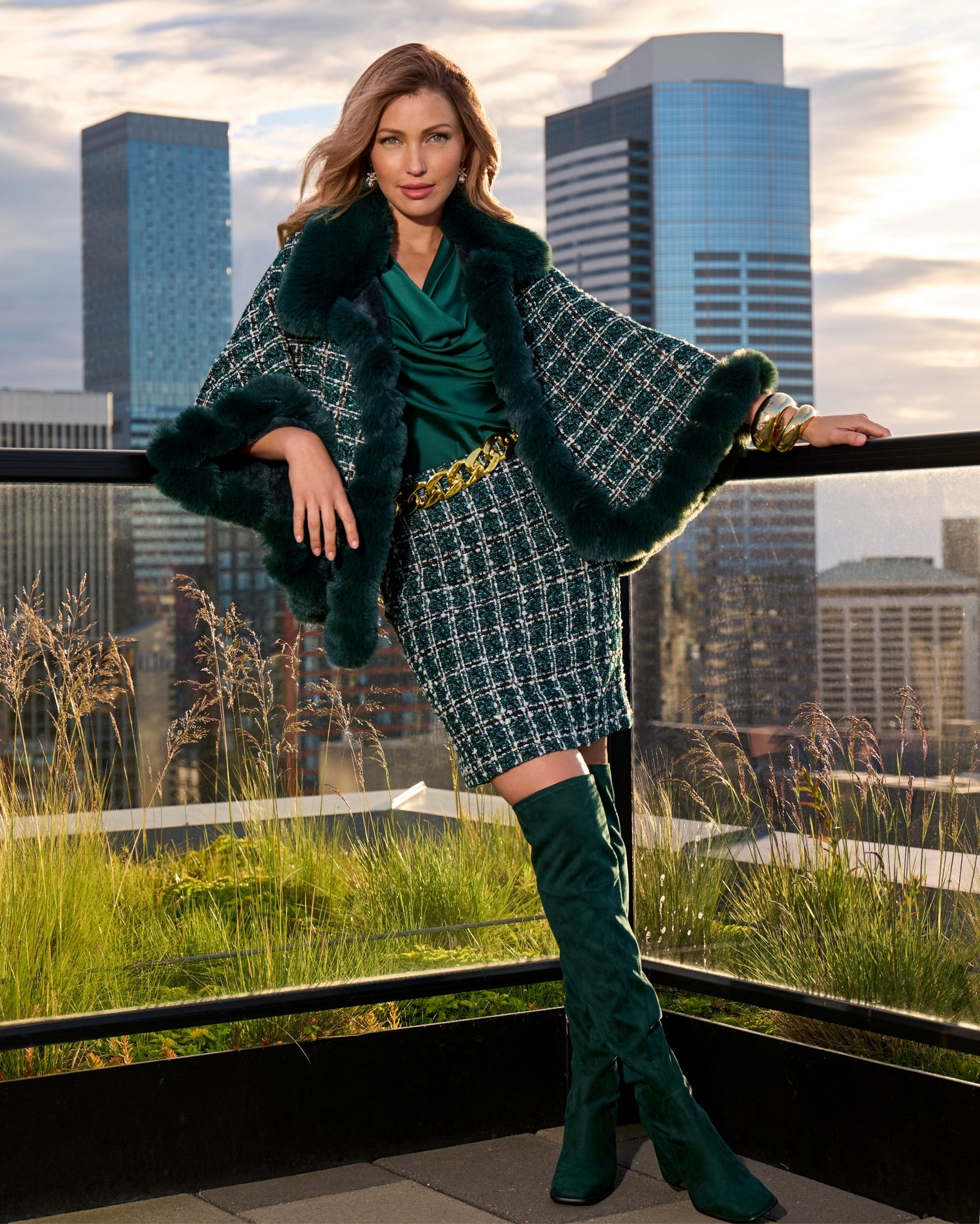 Charleston Emerald Tweed Mini Skirt Deep Emerald