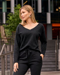 Cotton Comfort Double V Neck Sweatshirt Black