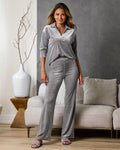 Chic Velour Embellished Collar Lounge Set Silver