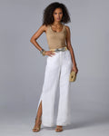 Casual side slit Linen pant White