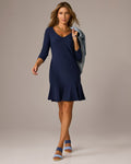 Beyond Travel Three Quarter Sleeve Flounce Dress Maritime Navy