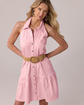 Collared Denim A Line Dress Seashell Pink