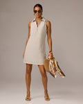 Zip Detail Linen Collared Shift Dress Flax