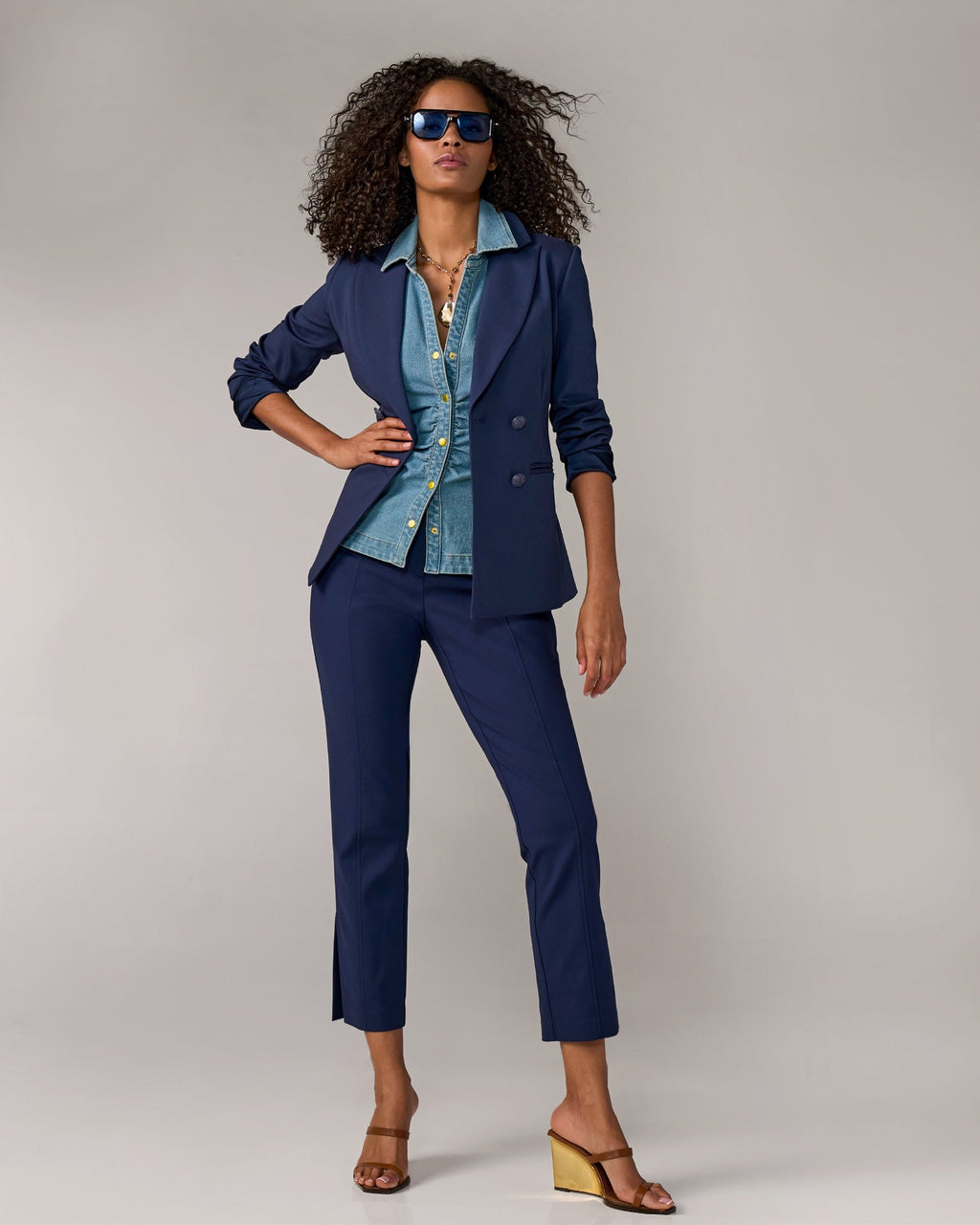 Newport Modern Slim Straight Side Slit Trouser Pant Navy