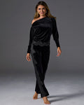 Chic Velour Lace Lounge Set Proper Black