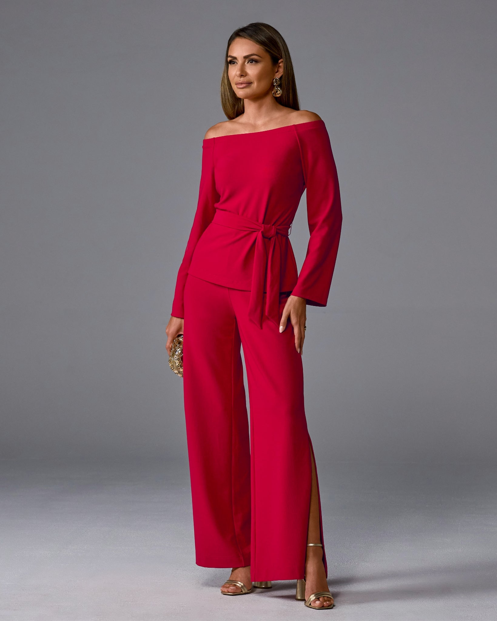 Beyond Travel Side Slit Pant Tango Red