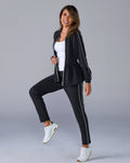 Luxe Lounge Piped Peplum Jacket and Pant Set Proper Black