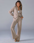 Ribbed Zip Up Sweatshirt and Wide Leg Pant Set Taupe