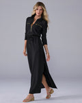 Beyond Travel Ruched Sleeve Maxi Dress Jet Black