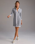 Chic Zippered Three Quarter Sleeve Dress Heather Gray/White