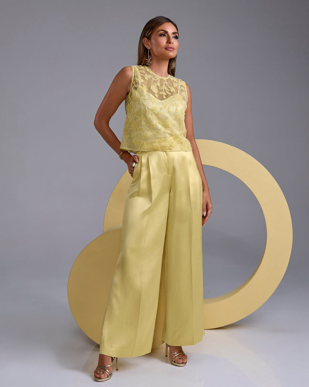 Wide Leg Satin Trouser Pale Banana