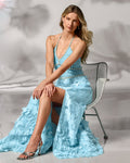 Pearl Embellished Burn Out Maxi Dress Corydalis Blue