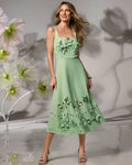 Laser Cut 3D Floral Appliqué Fit & Flare Dress Pastel Green