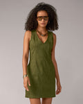 Faux Suede V-Neck Sleeveless Sheath Dress Olive