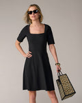 Beyond Travel Square Neck Fit and Flare Dress Jet Black