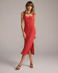 Crested Button Sweater Dress Chili