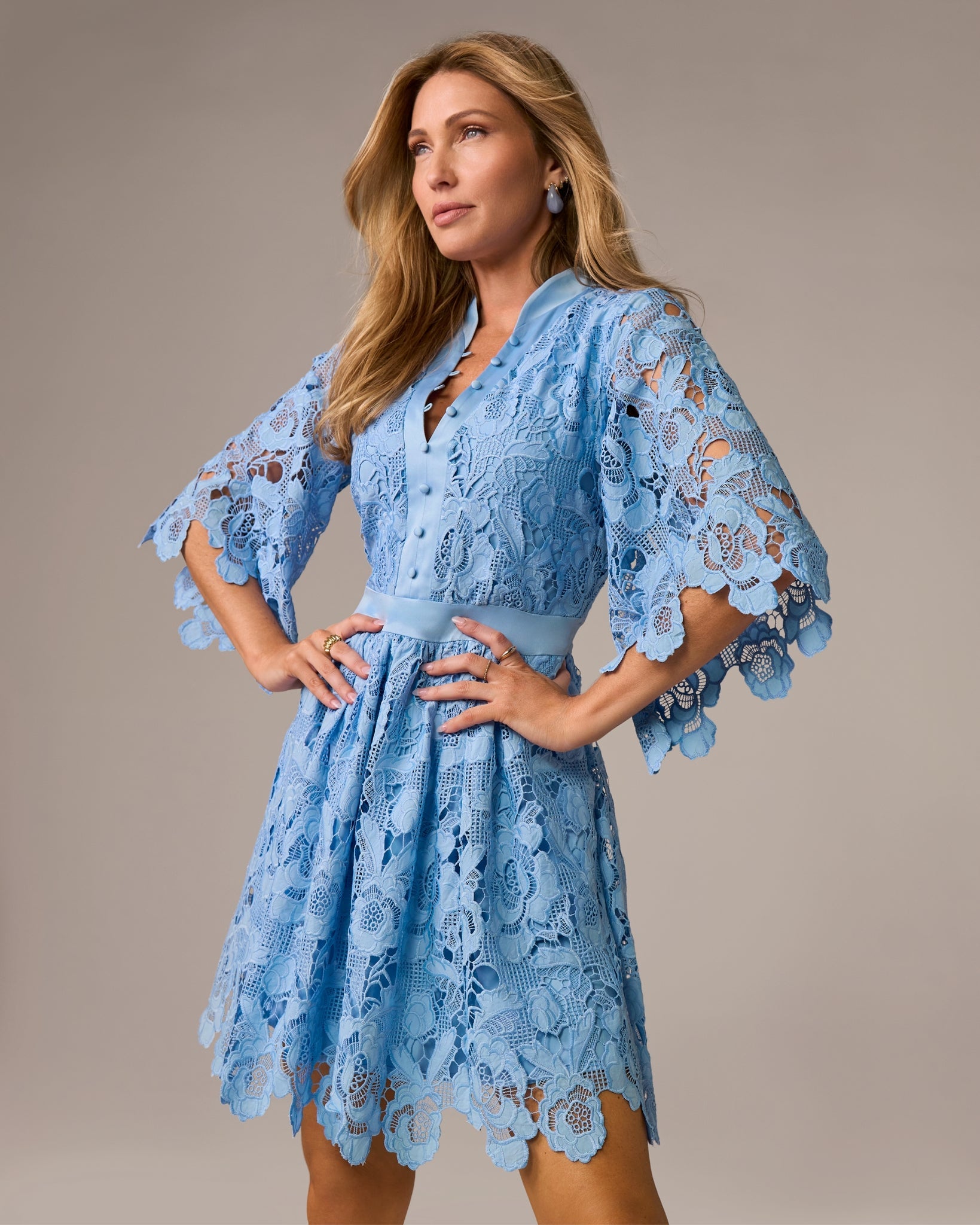 Button Up Eyelet Lace Dress Blue Bell