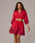 Floral Eyelet Detail Shirt Dress Tomato Red