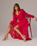 Embroidered Lace High Low Dress Tomato Red