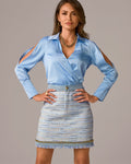 Denim Trim Tweed Skirt Blue Multi