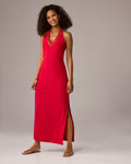 Beach Terry Grommet Detail Halter Maxi Dress Tomato Red