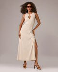 Textured Knit Novelty Keyhole Maxi Dress White Swan
